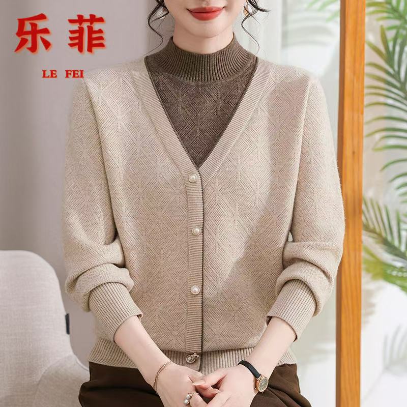 新款妈妈装2025时尚洋气开衫气质新款中老年女装春秋针织衫上衣