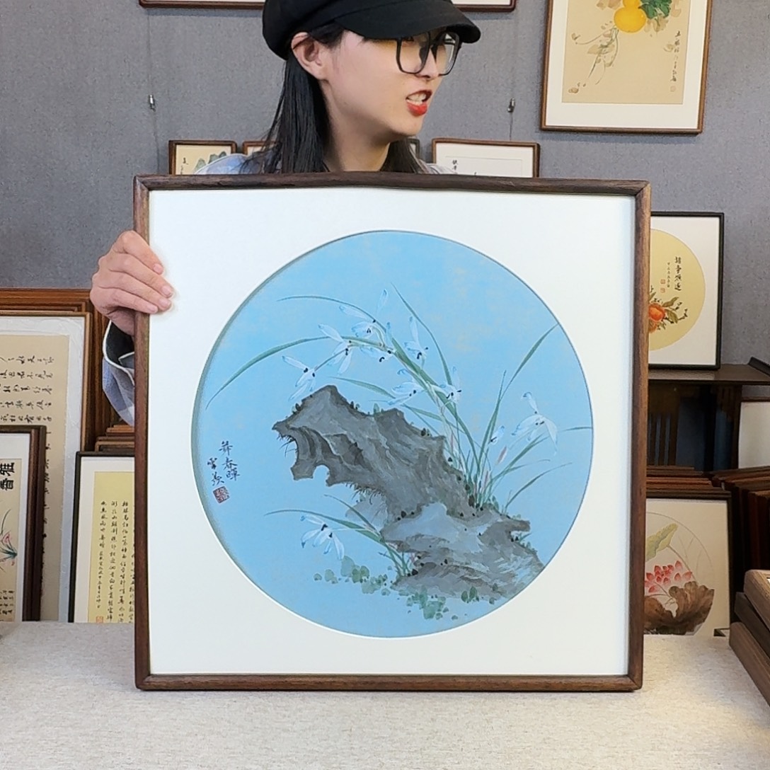 国画纯手绘，纯手写带框尺寸：53×53厘米