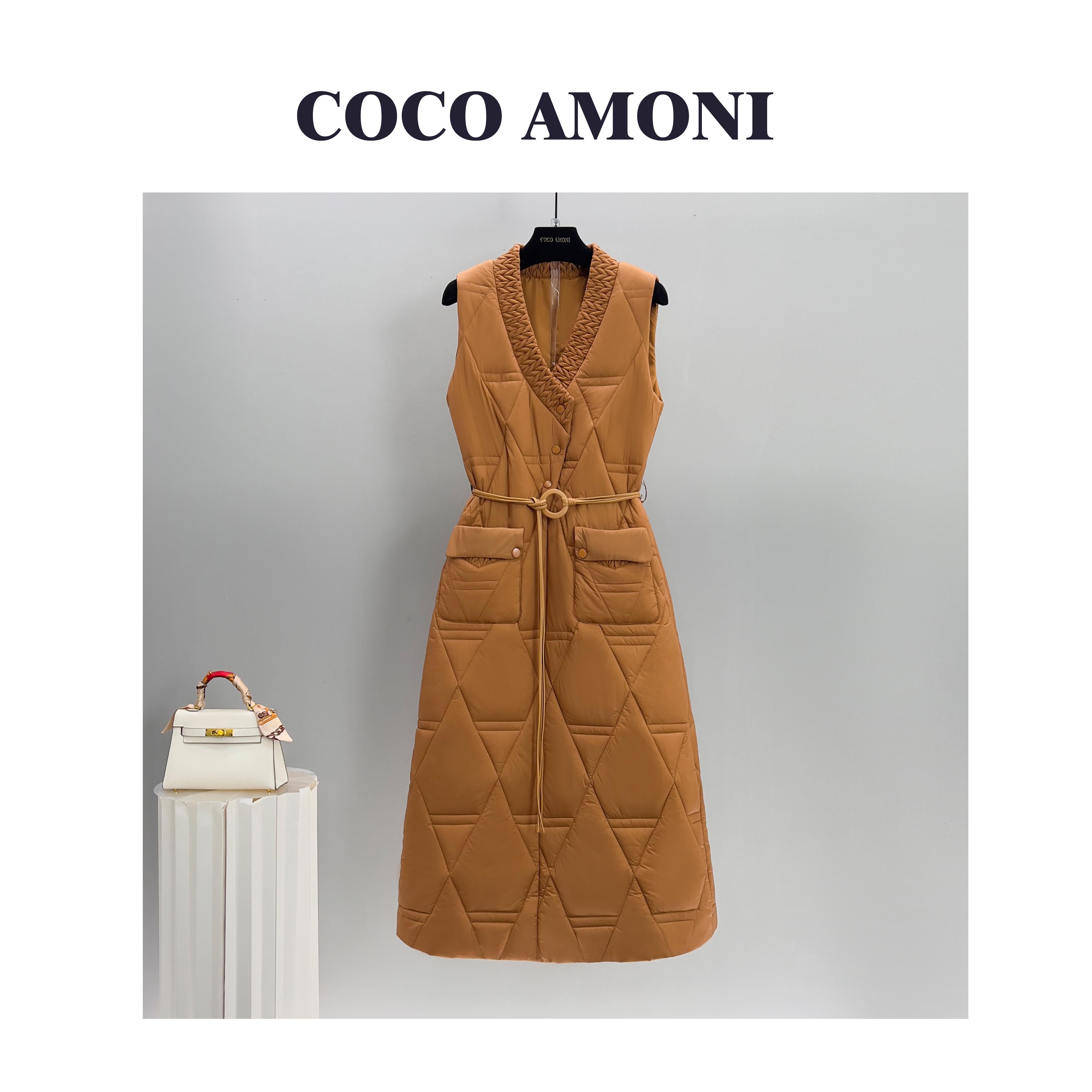 秋冬季时尚设计师爆款女装拼接收腰显瘦气质连衣裙WXH1163