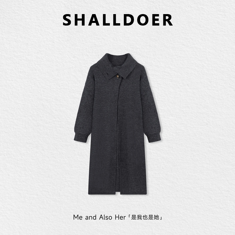 【片尾曲】秋冬纤柔纱针织翻领简约时尚长款针织外套