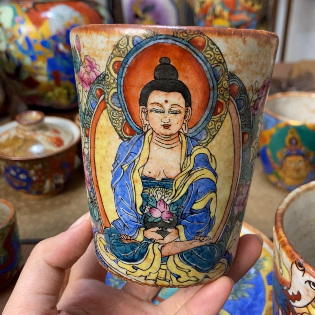 手工绘画阿弥陀佛可乐杯