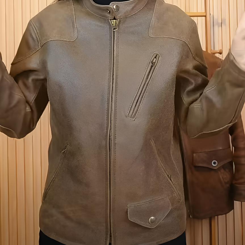 新款复古原生态毒液立领机车服重水洗石墨头层牛皮男士真皮皮衣