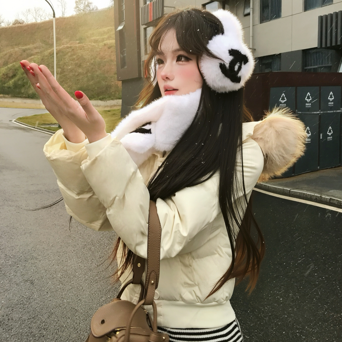 小香风冬季加厚新款水貂毛绒围巾毛毛围脖耳罩百搭气质保暖交叉