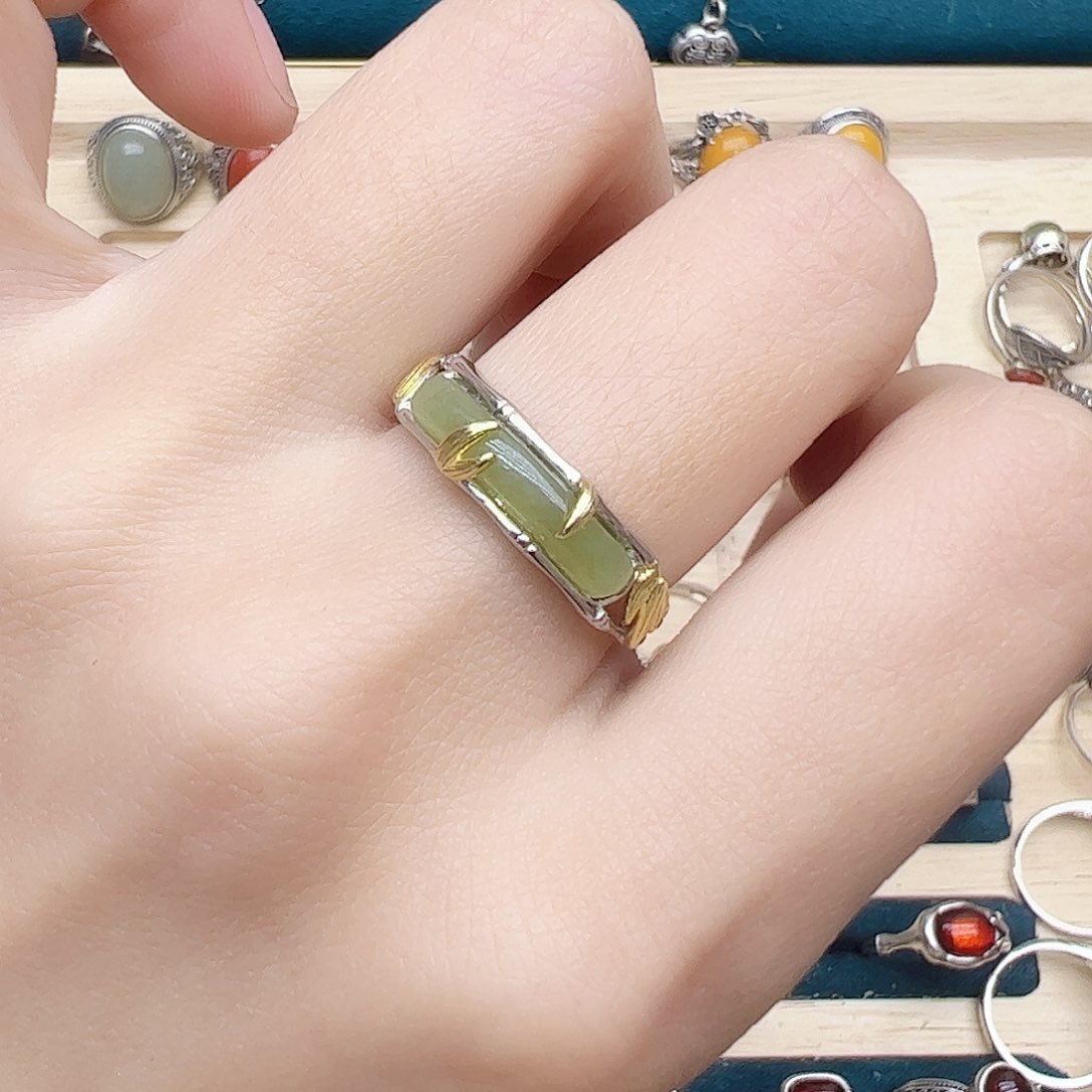 和田玉戒指银S925镶嵌