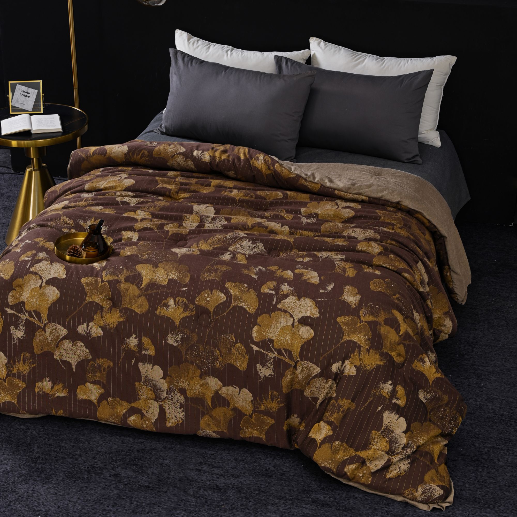 【木耳边】鎏金银杏-黑金款顶奢四季被2*2.3米（5.5斤左右）