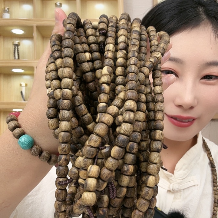 沉香手串海南沉香白棋鼓珠0.7多圈多样性发一