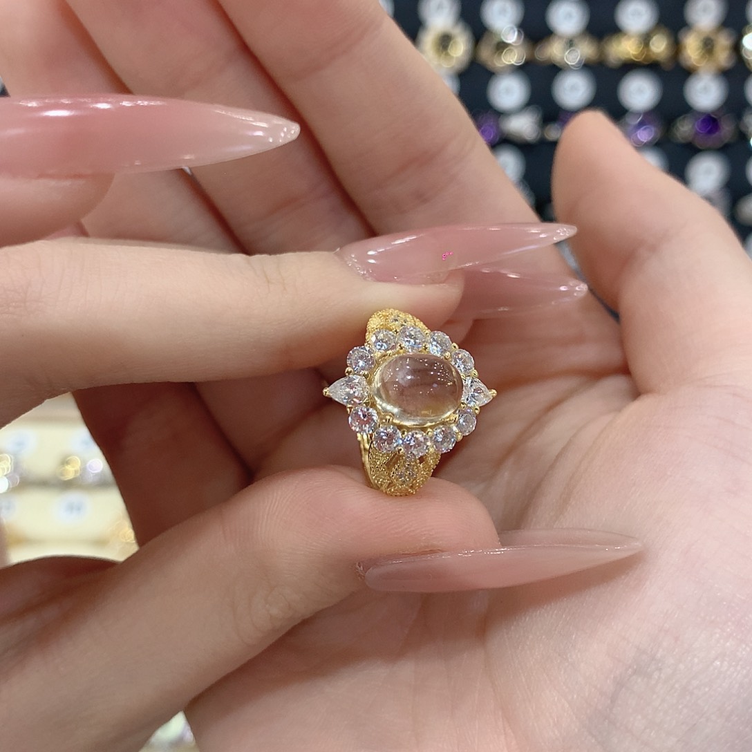 黄晶戒指银S925镶嵌P**.