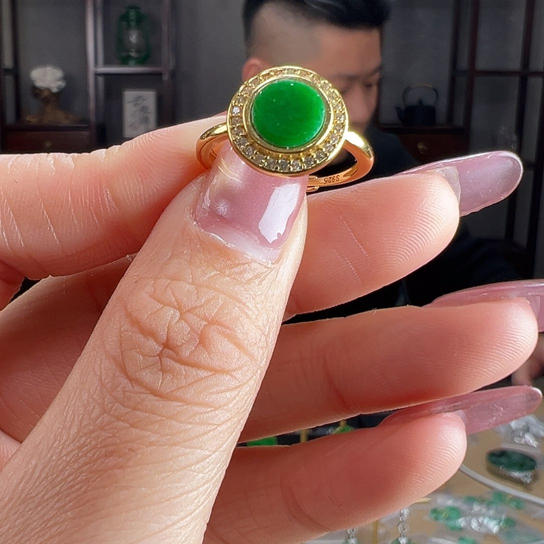 翡翠银S925镶嵌戒指戒指92