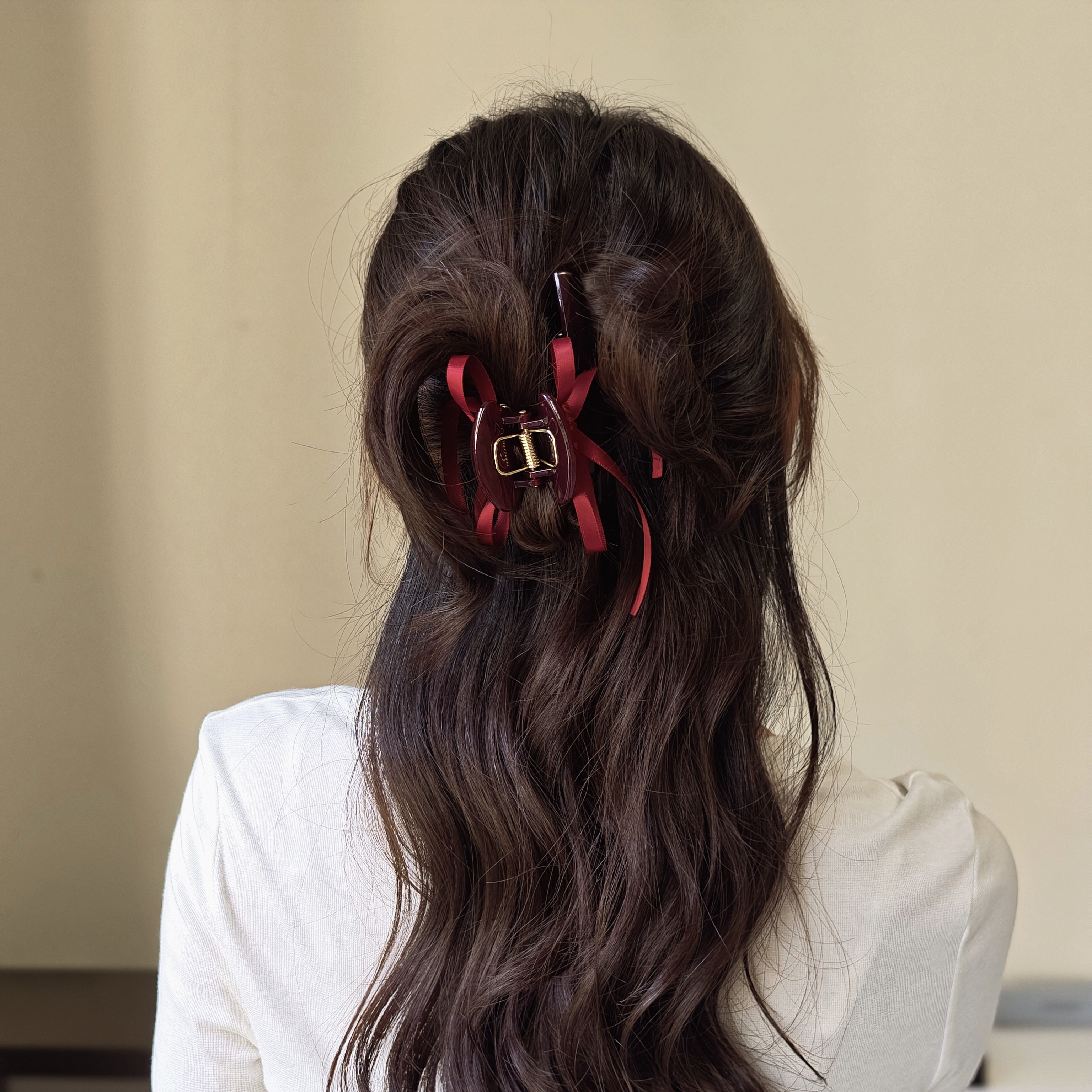 1172安哥拉红蝴蝶结抓夹（手工微瑕介意勿拍）