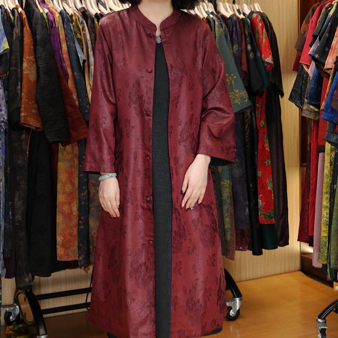 1011双面双穿新中式复古气质中长款风衣春秋季女士宽松外套