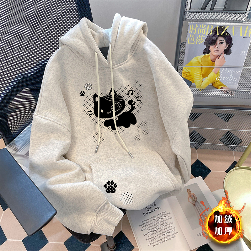 女童冬款连帽卫衣2025新款儿童冬季加绒帽衫女孩休闲洋气时髦上衣