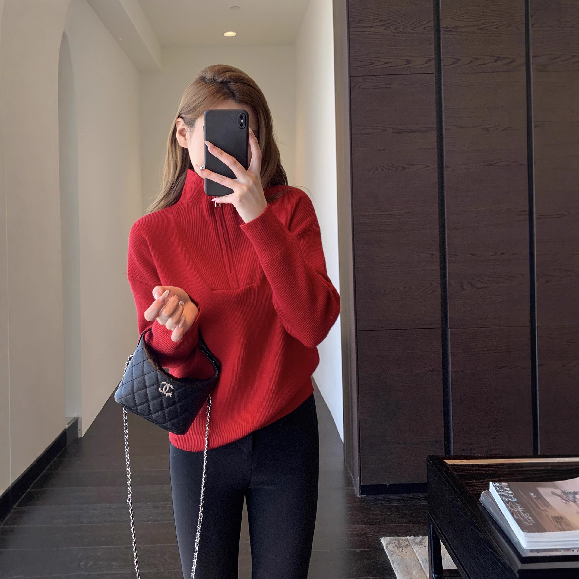 节日氛围感设计感小众翻领红色显白毛衣针织衫女上衣冬新G121512