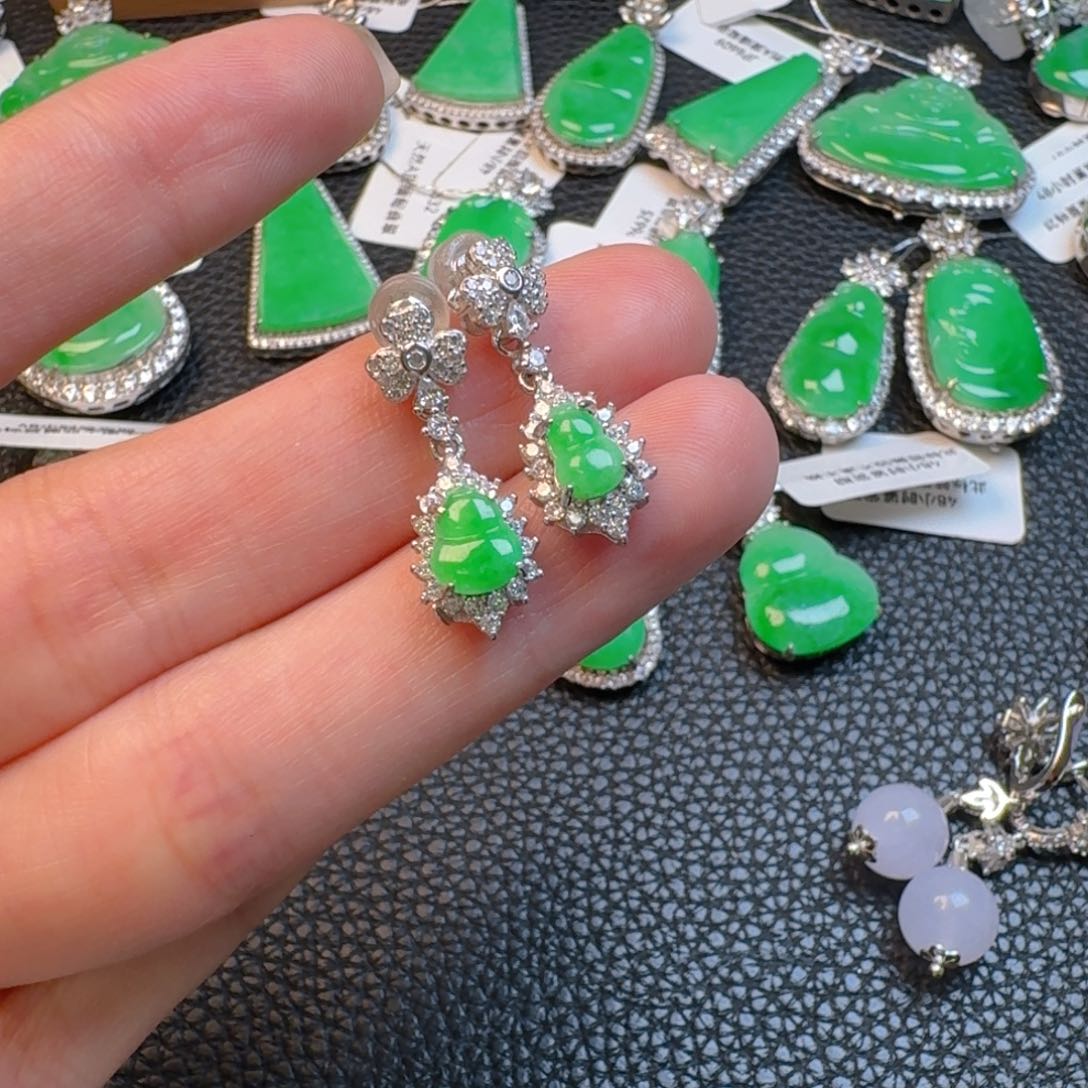 翡翠银S925镶嵌吊坠(不含链)冰****水耳坠