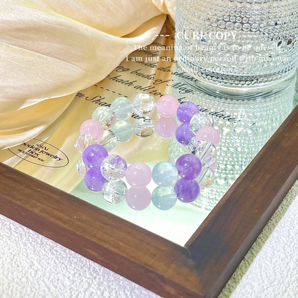 天然 卡12 粉水晶 白阿塞 薰衣草 拉丝绿莹石 白水钻切 原创手串