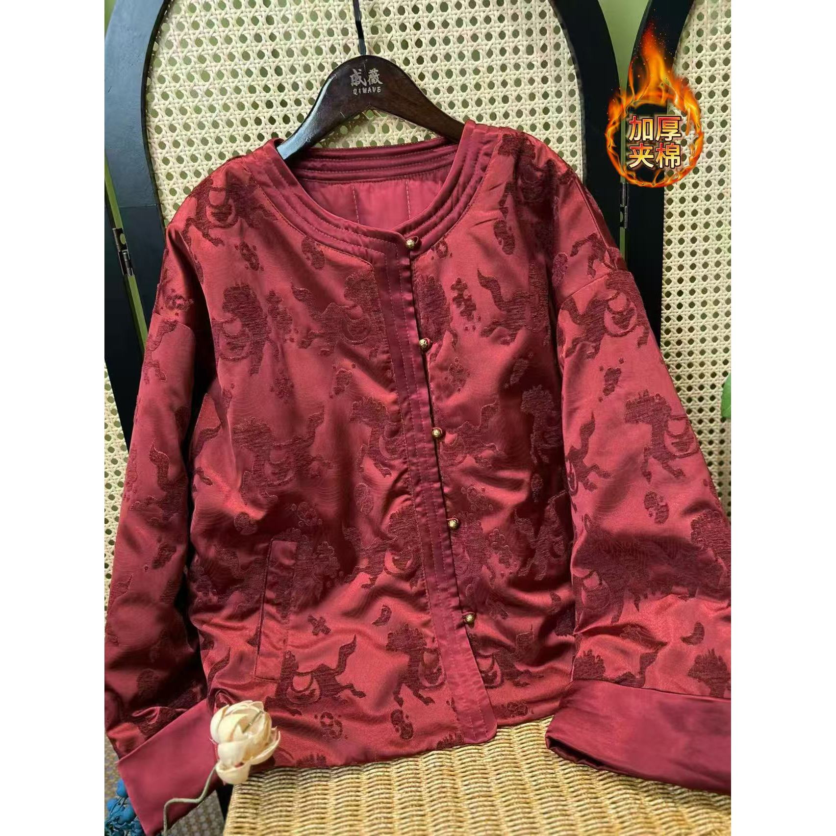 戚薇原创【别样红】长60左右新款新中式冬季夹棉国风小棉袄