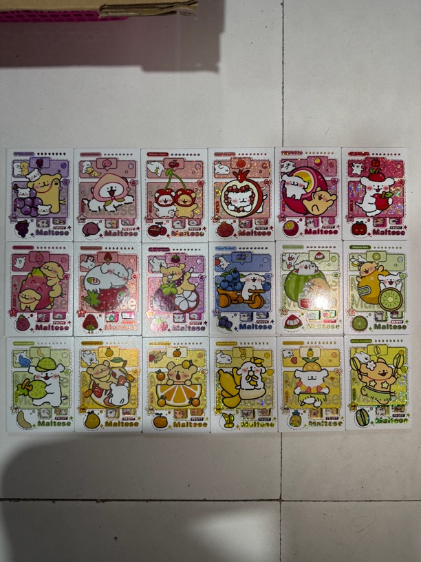 pokocard零散世界线条小狗开窗胶片水果卡 一套18张！