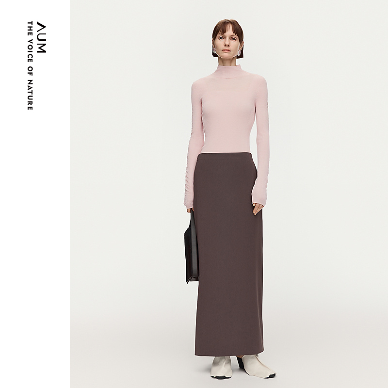 AUM/噢姆秋冬羊毛竖纹设计感高领打底保暖修身针织上衣M1GB1S07M