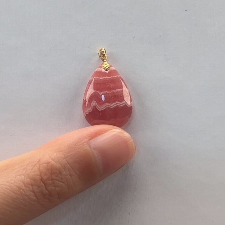 菱锰矿（红纹石）吊坠(赠链)18K金镶嵌小*