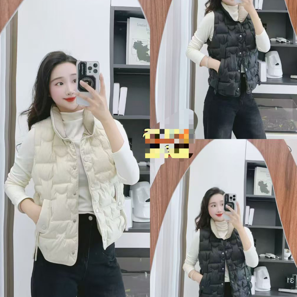 宜美多家 拼色立领轻薄保暖百搭羽棉马甲977