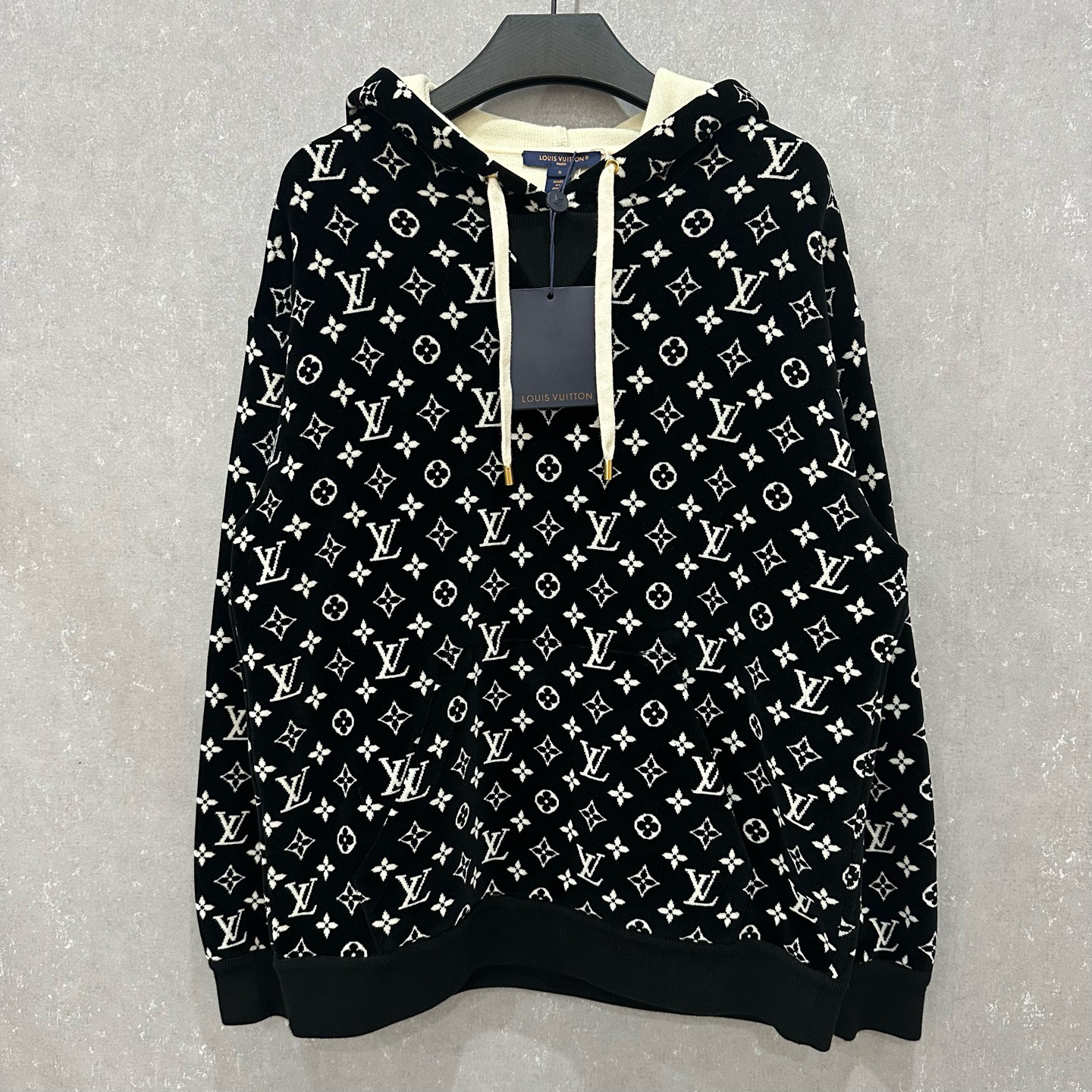 未使用 LouisVuitton/路易威登 满印logo丝绒连帽卫衣S码 /007054