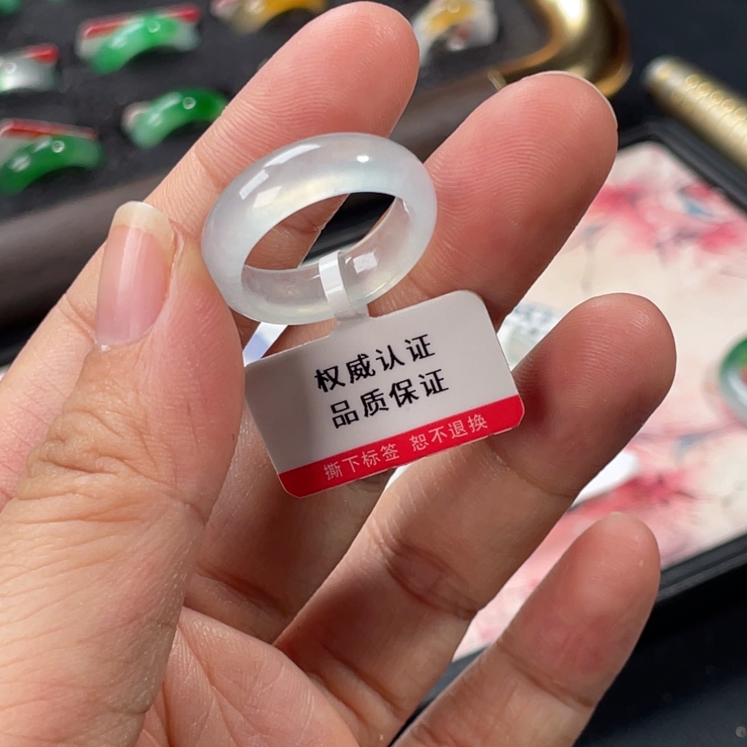 翡翠未镶嵌戒指高冰起胶白冰-12圈