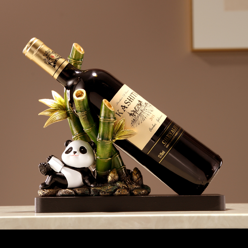 新中式熊猫竹子红酒架摆件轻奢高档红酒架拖置物架家居酒柜装饰品