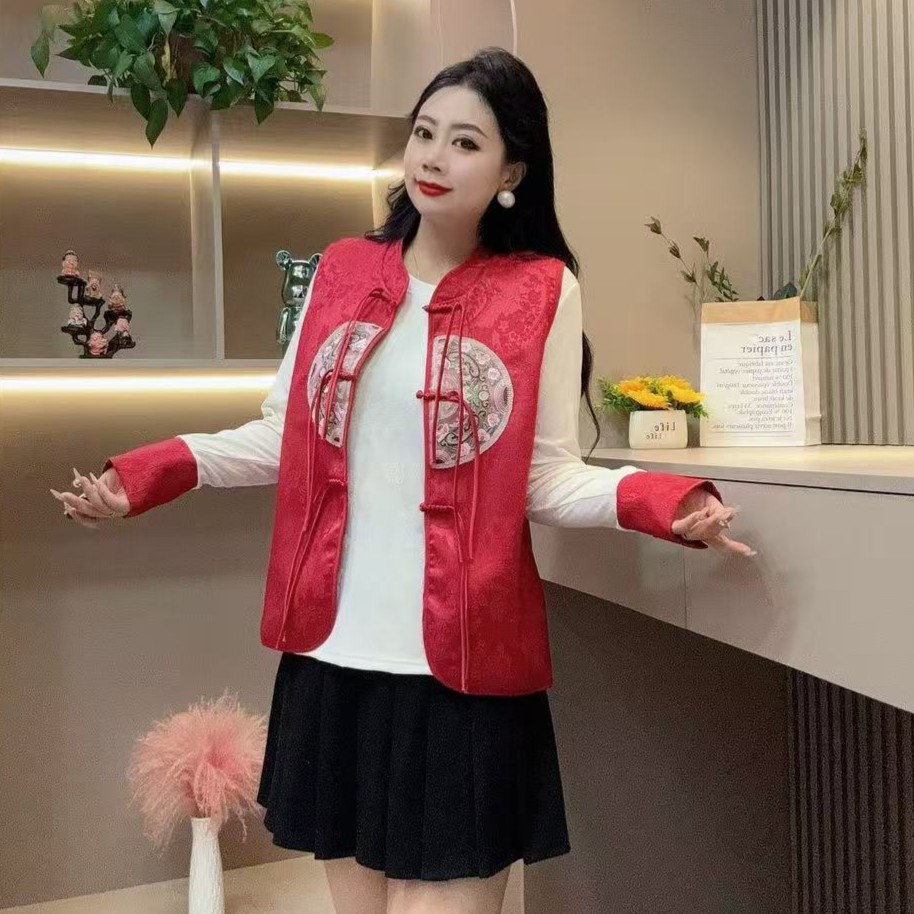 冬季马甲两件套-双 7126潮流重工艺国风盘扣设计胖MM大码女装新款