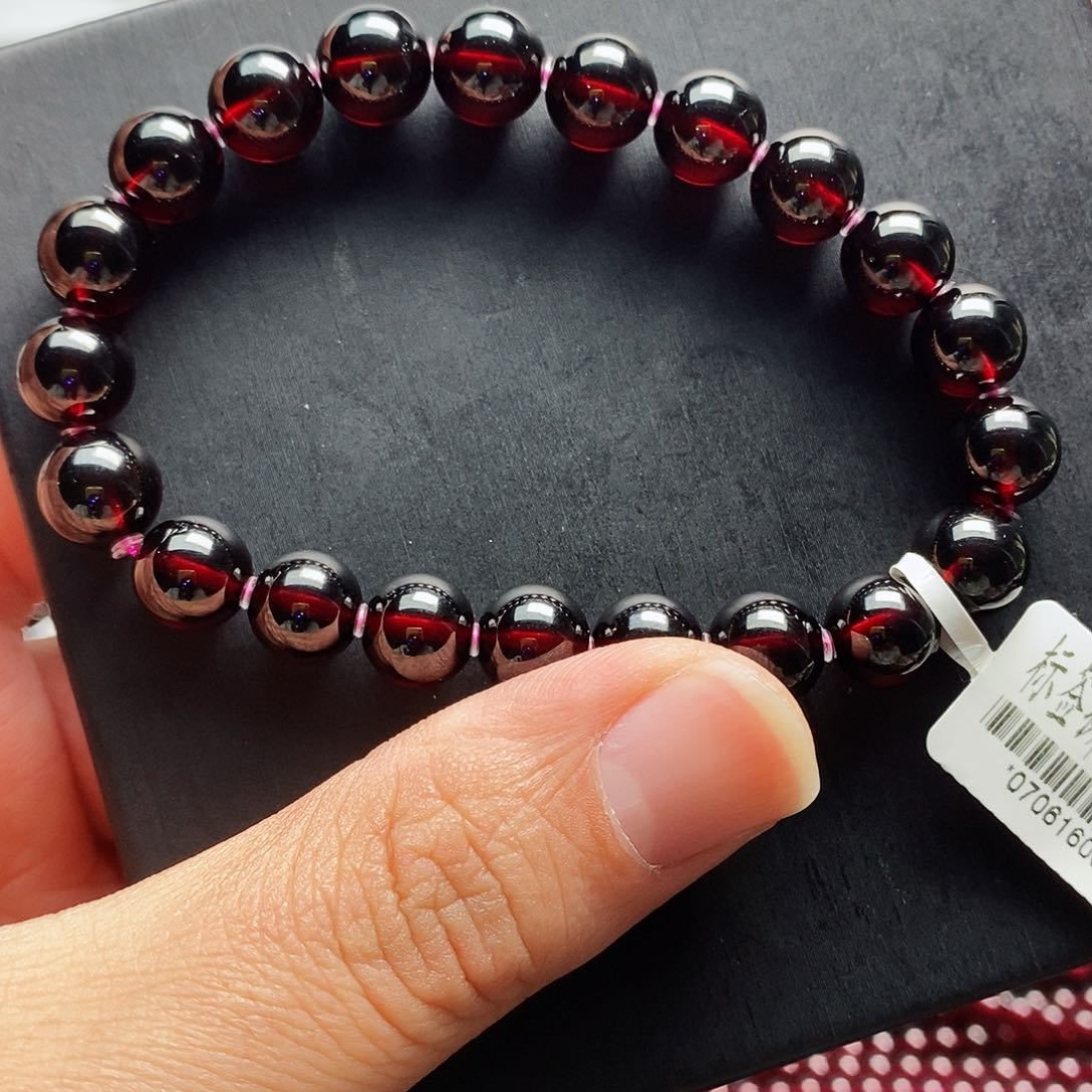 石榴石手链未镶嵌9mm老矿酒红天花板单圈