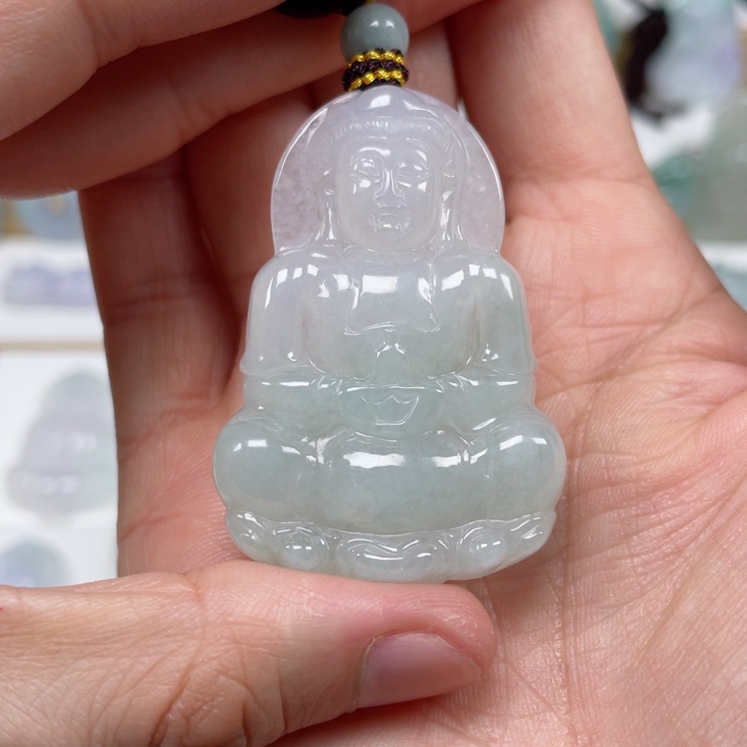 翡翠颈饰未镶嵌天然翡翠A货观音27号