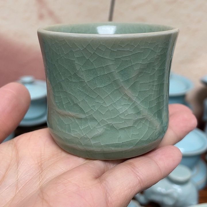 杯子老式豆绿竹节杯支钉款