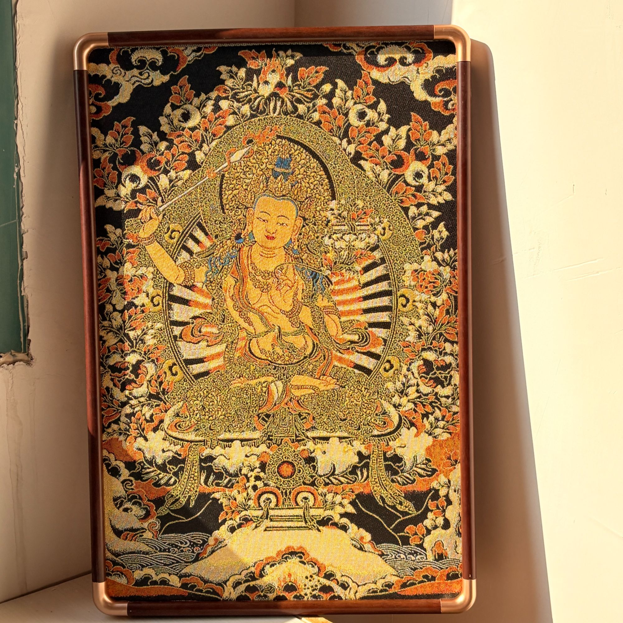 【虚空藏菩萨】唐卡刺绣实木装框装裱适合办公室玄关茶室书房背景墙