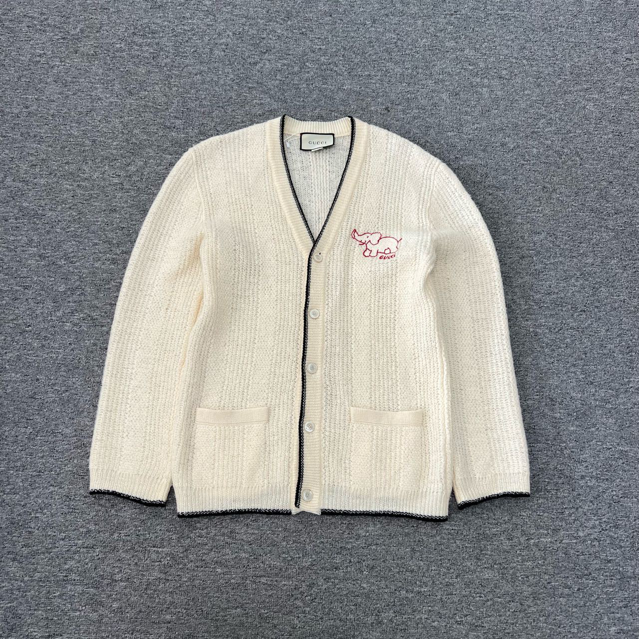 99新 GUCCI/古驰 Gucci 古驰 小象嵌花 羊毛针织开衫 L码 99新
