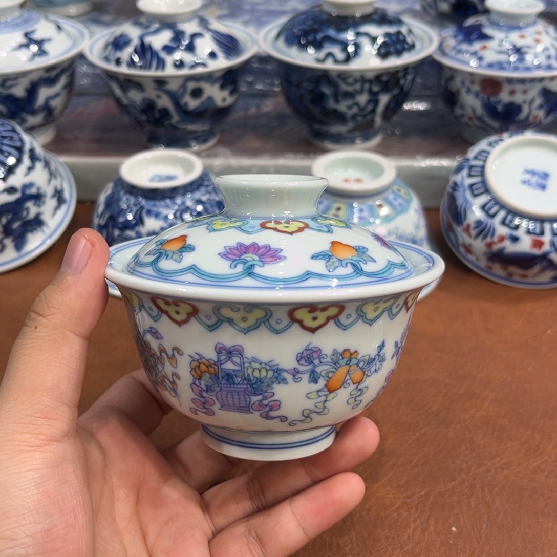 柴窑青花斗彩八宝盖碗1111111