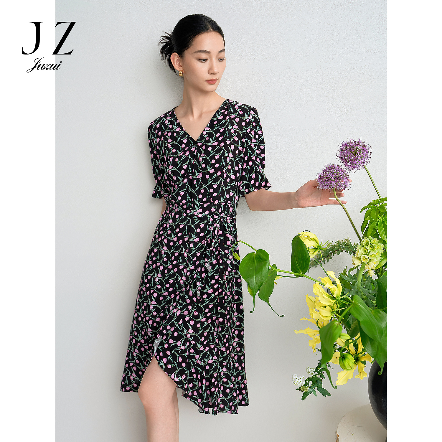 【羊羊专属】JUZUI玖姿JWFX50004优雅法式收腰碎花连衣裙女2025夏季