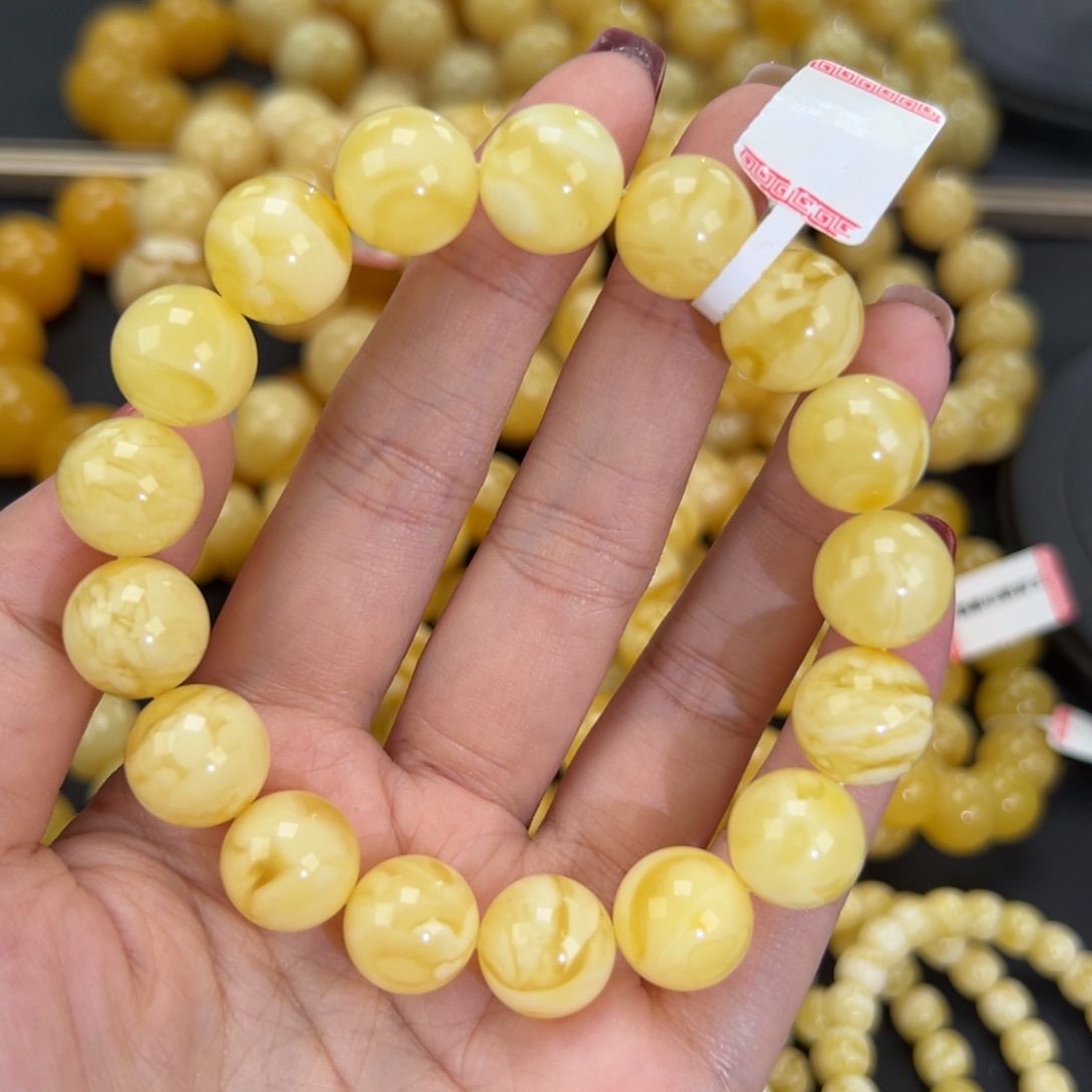 琥珀未镶嵌手链22.8白蜡妖花