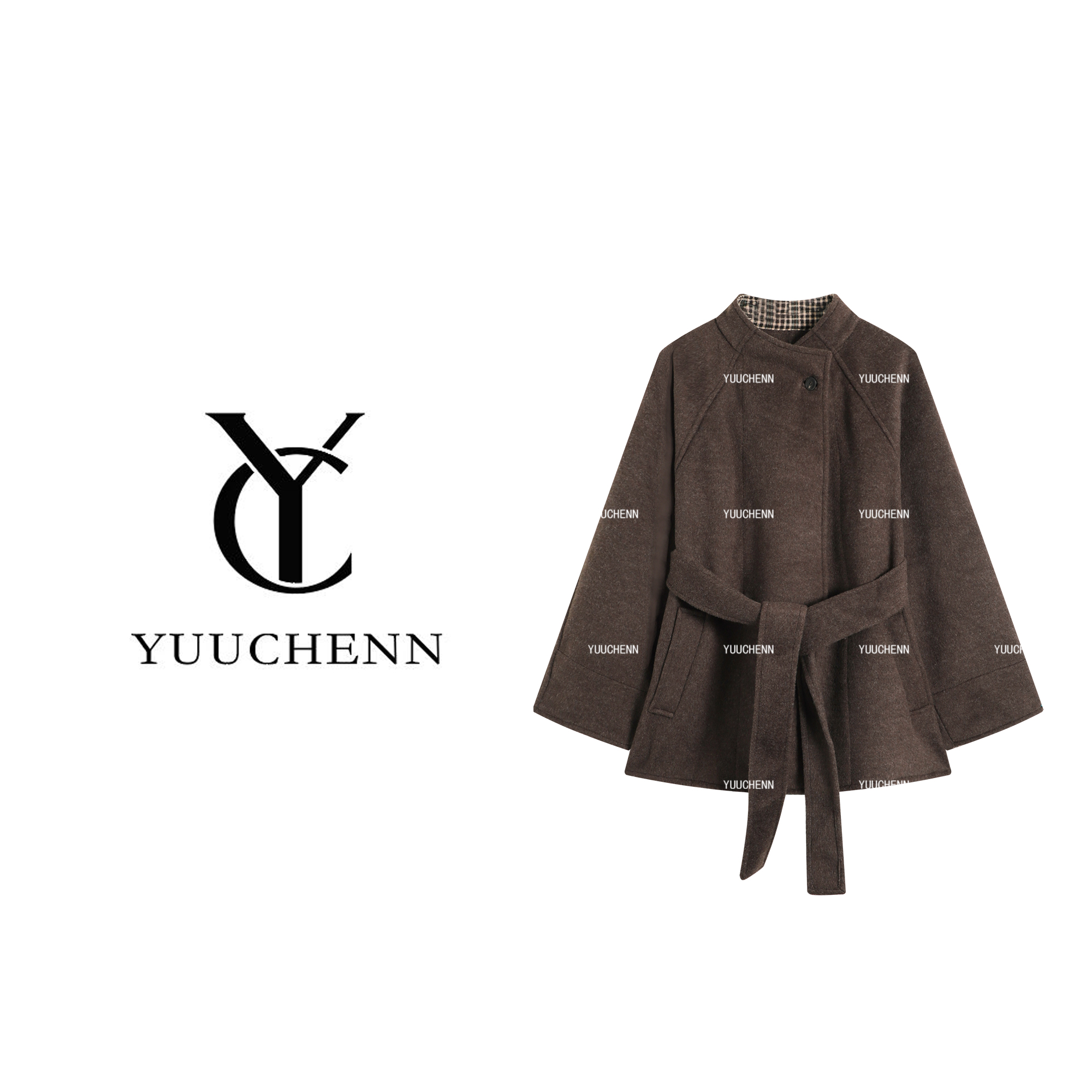 YUUCHENN“复古港风”羊毛外套简约风大衣时尚大衣25C-W80242