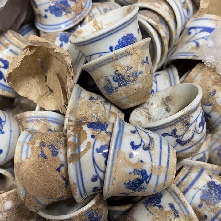 摆件陶6个芙蓉花小酒杯