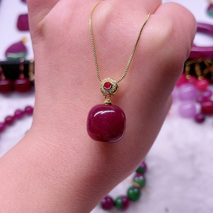 红宝石吊坠银S925镶嵌