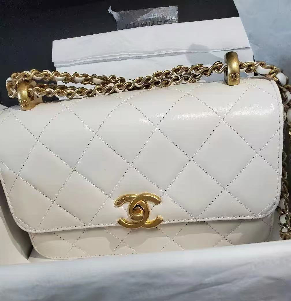 99新 Chanel/香奈儿 白金双金珠中号/DT044