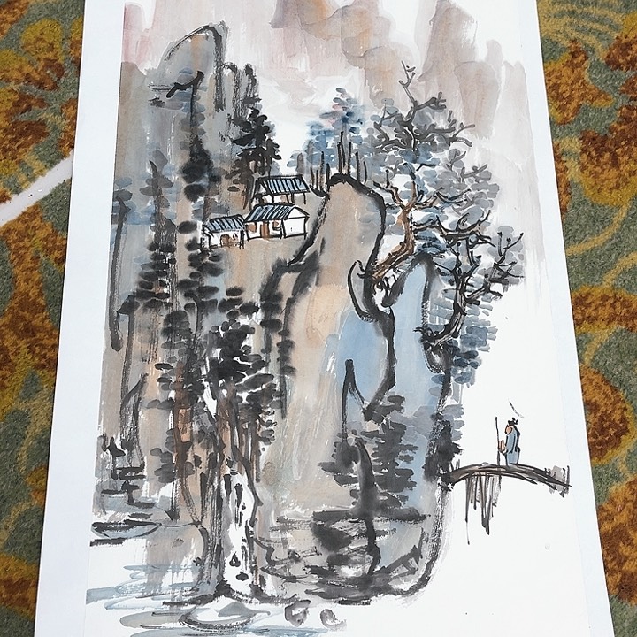 国画只**夕四尺四开海勇