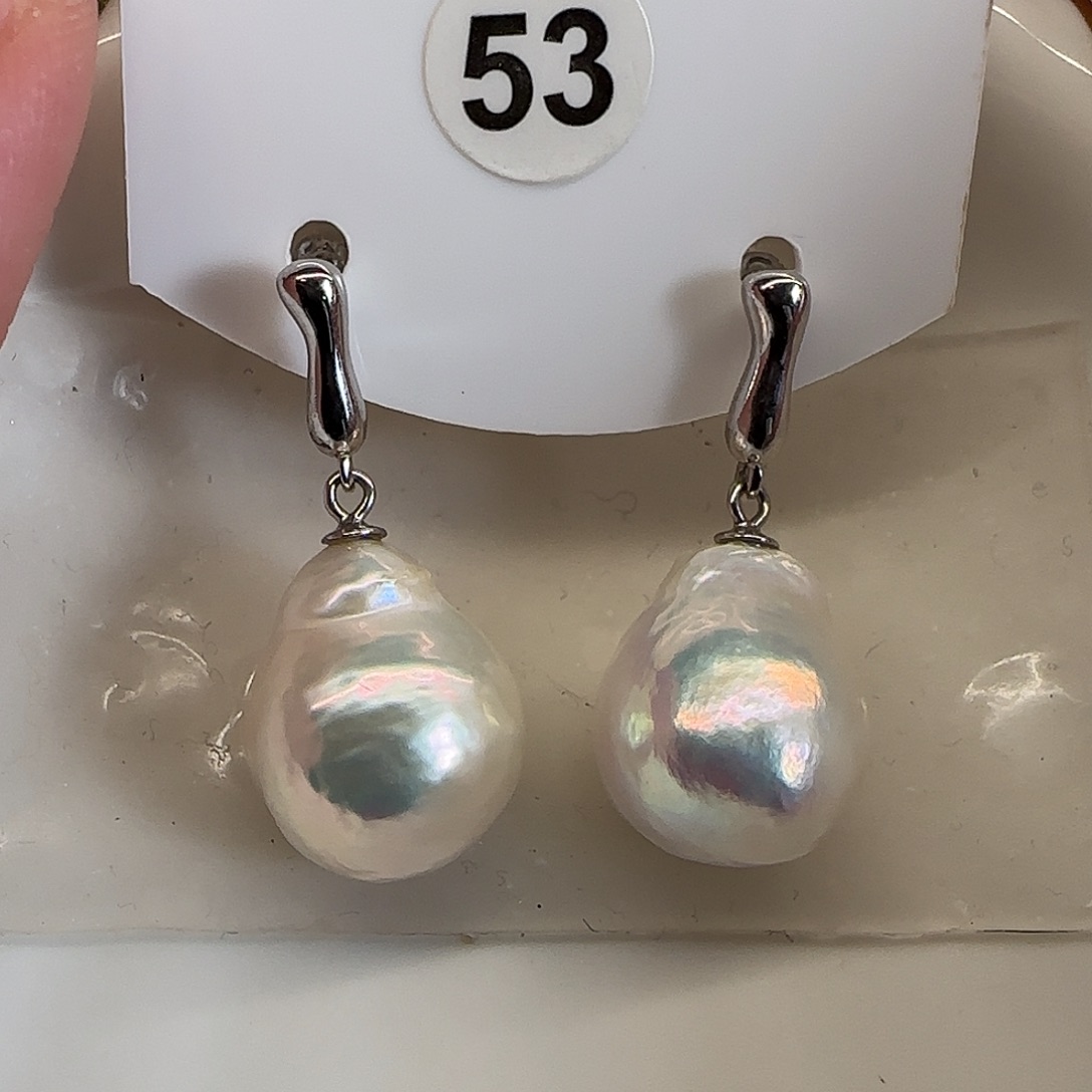 淡水珍珠耳饰银S925镶嵌柳*