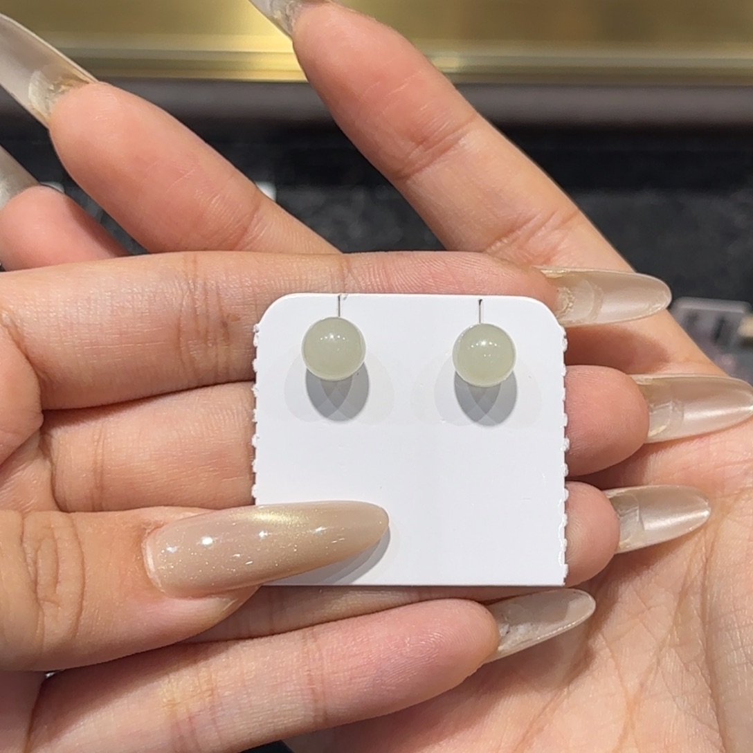 和田玉银S925镶嵌耳饰卡8