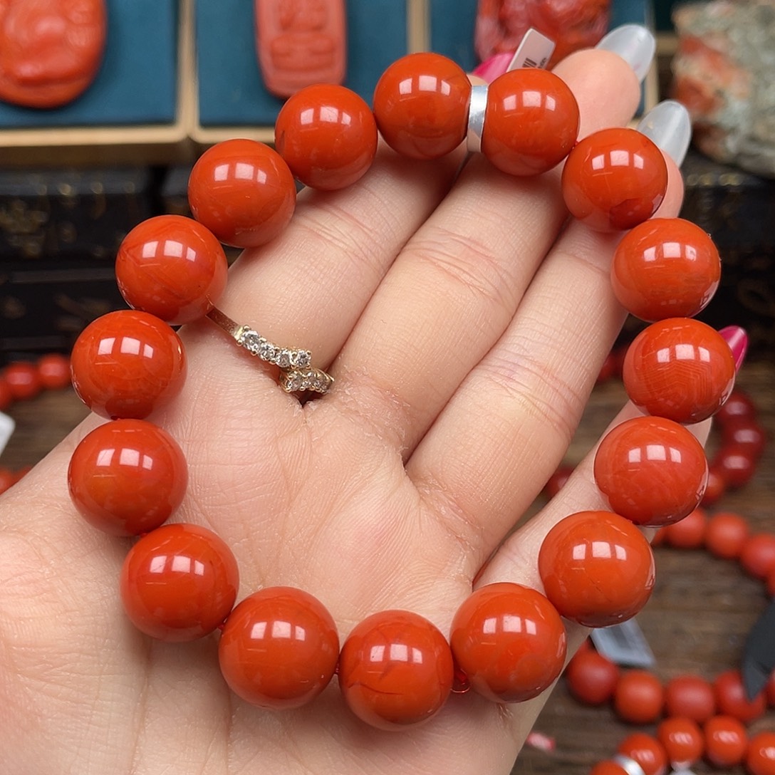 南红玛瑙未镶嵌手串瓦西满肉柿子红卡13mm