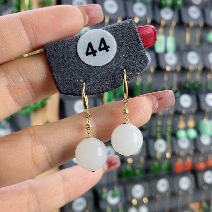 和田玉耳饰18K金镶嵌