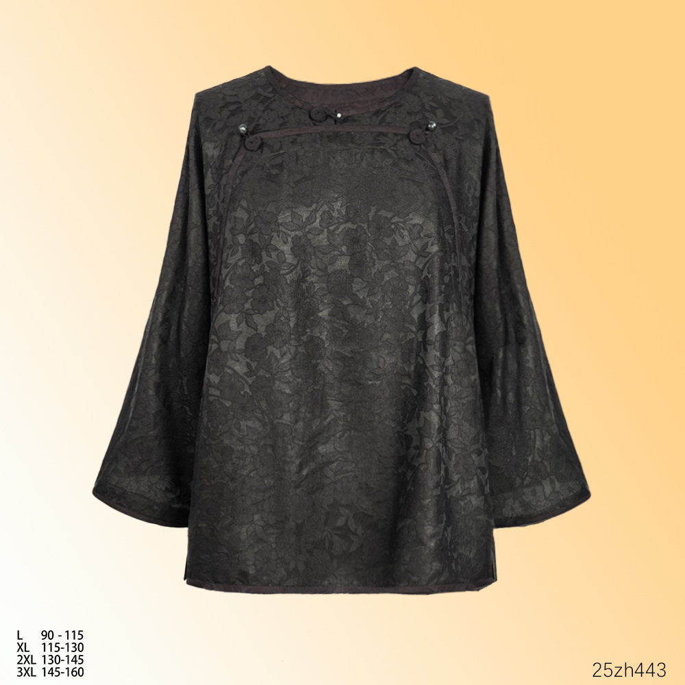 TT 2025初秋新款九分袖时尚优雅压花斜门襟女国风上衣25zh443