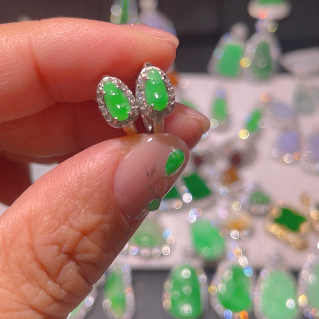 翡翠耳饰银S925镶嵌精品