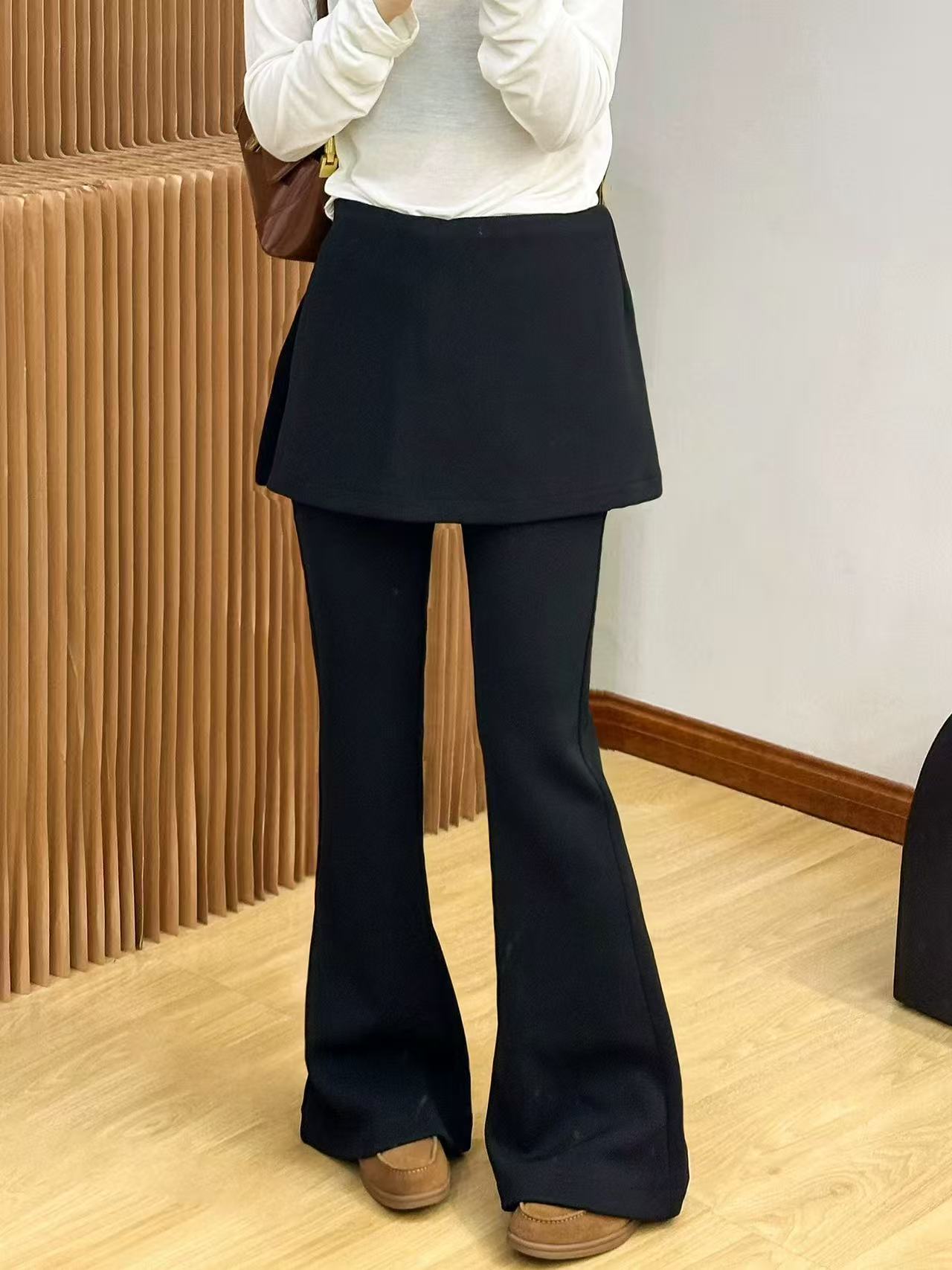【钰姐精选】25766-屁帘显瘦百搭微喇女神裤时尚洋气黑色微喇叭