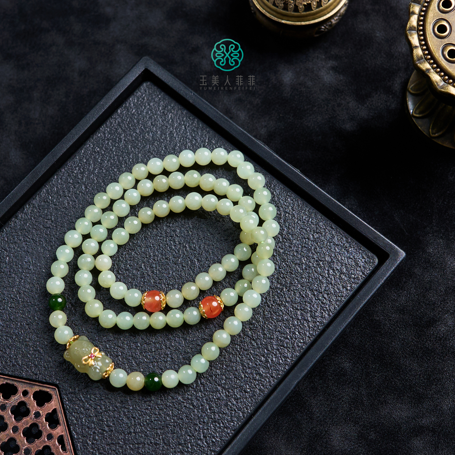 石惑珠宝-和田玉三圈手串-多样性发一