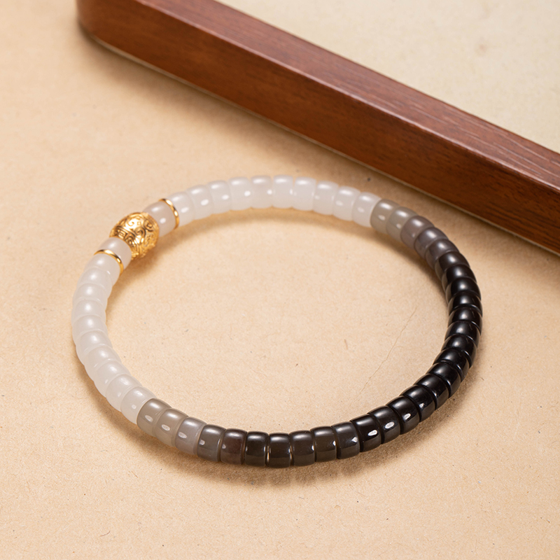 和田玉浓烟紫渐变白玉手串手链新中式冰烟紫直切手串6mm