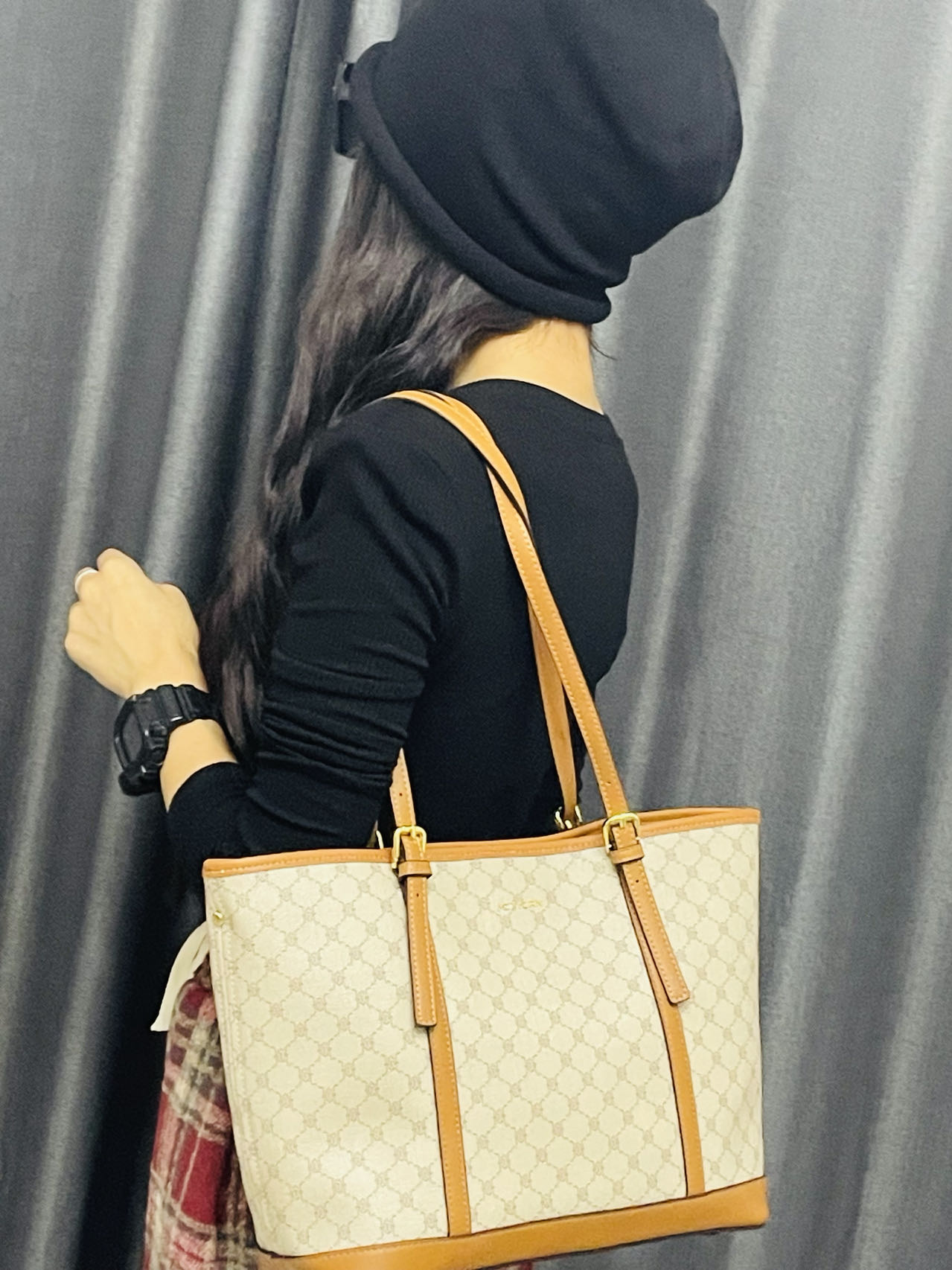 单肩包通用拉链女单肩背拼色棋盘格肩包单肩托特包轻奢休闲